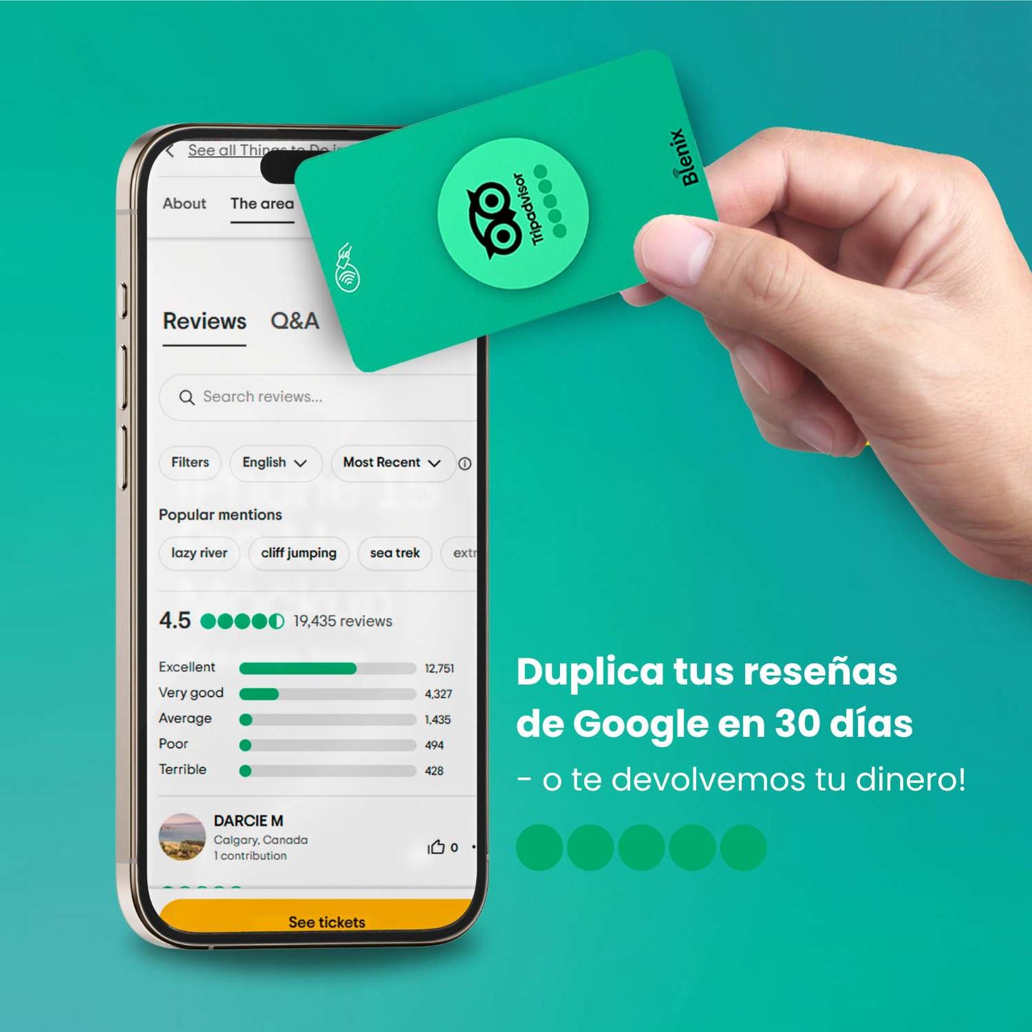 Tarjeta de reseñas de TripAdvisor