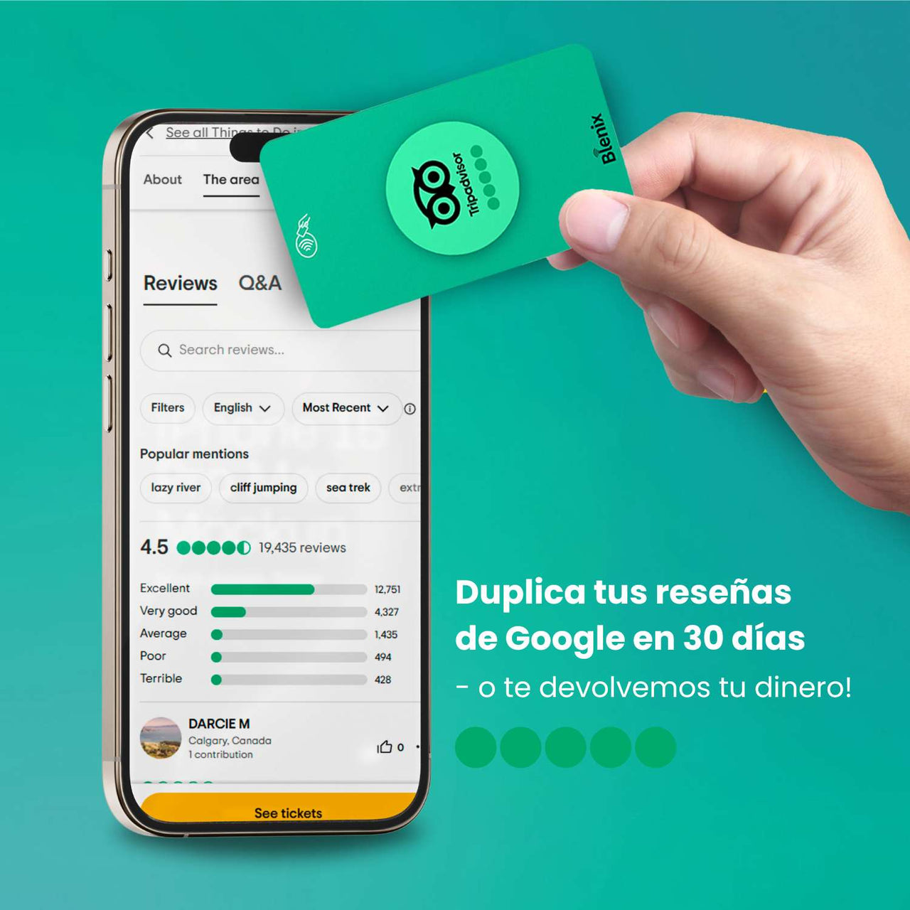 Tarjeta de reseñas de TripAdvisor
